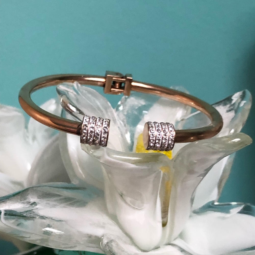 Stainless Steel Hinged Bracelet with Crystals